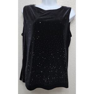 I.N. Studio Black Sequin Crushed Velvet Sleeveless Top XL Lightweight Soft